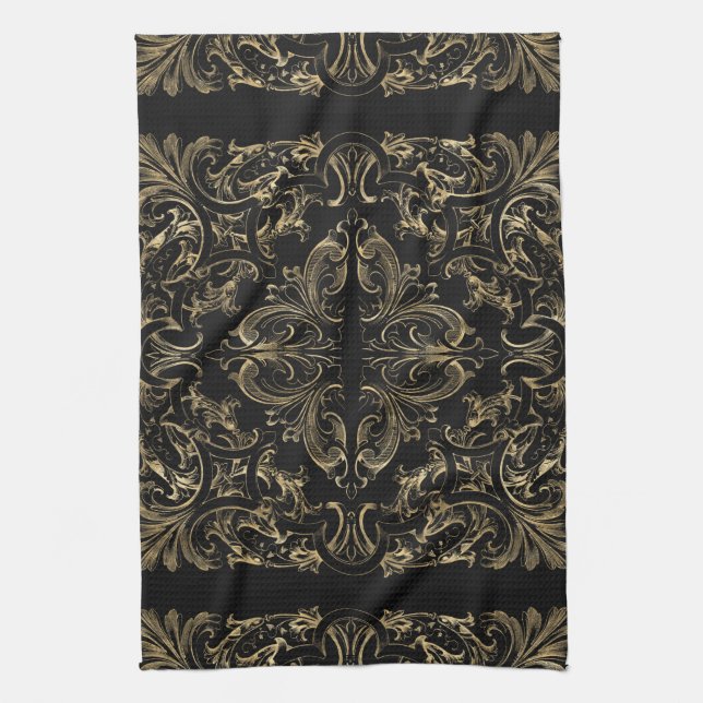 Elegant Black Gold Art Deco Design Kitchen Towel (Vertical)