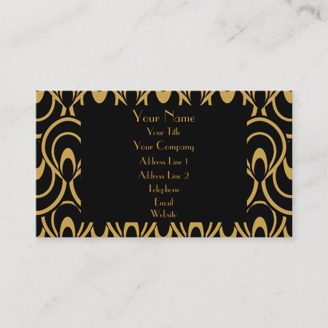 Elegant Black & Gold Art Deco Design Luxury Linen Business Card (Front)