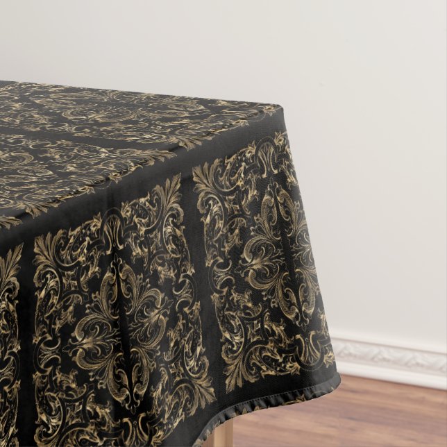 Elegant Black Gold Art Deco Design Tablecloth (In Situ)