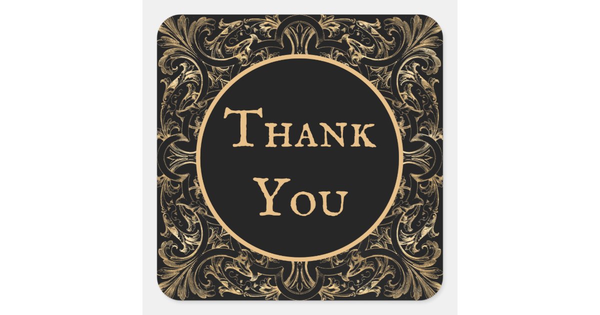 Elegant Black Gold Art Deco Design Thank You Square Sticker | Zazzle