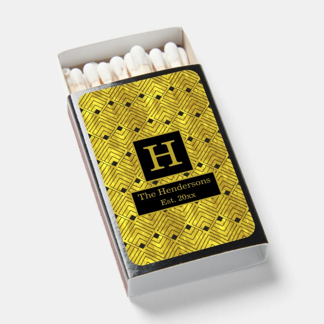 Elegant Black Gold Art Deco Diamonds #2G DIY BG Matchboxes (Front Open)