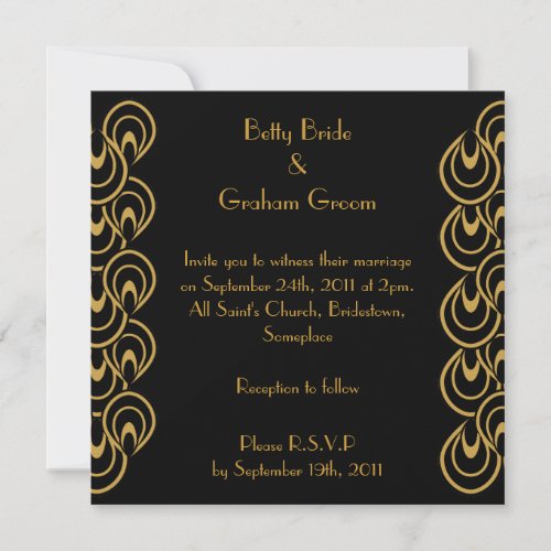 Elegant Black  Gold Art Deco Linen Invites