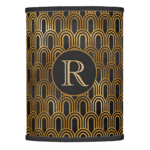 Elegant Black & Gold Art Deco Monogram Accent  Lamp Shade