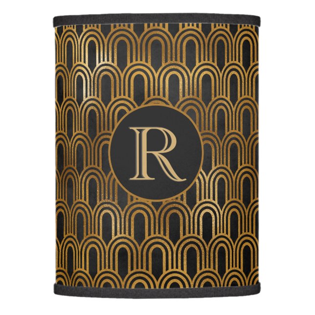 Elegant Black & Gold Art Deco Monogram Accent  Lamp Shade (Front)