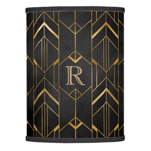 Elegant Black  Gold Art Deco Monogram Accent  Lamp Shade