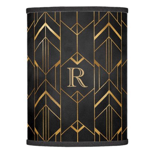 Elegant Black & Gold Art Deco Monogram Accent  Lamp Shade (Front)