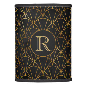 Elegant Black & Gold Art Deco Monogram Accent  Lamp Shade