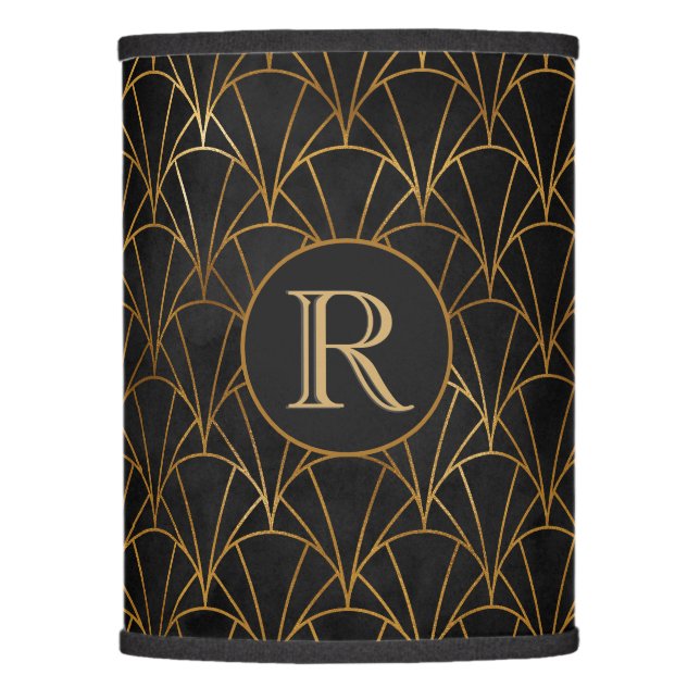 Elegant Black & Gold Art Deco Monogram Accent  Lamp Shade (Front)