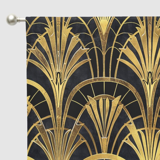 Elegant black gold art deco pattern blackout curtains (Pocket)