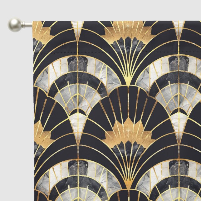 Elegant black gold art deco pattern blackout curtains (Pocket)
