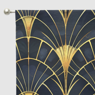 Elegant black gold art deco pattern blackout curtains