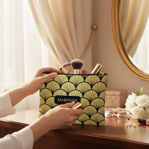 Elegant Black Gold Art Deco Pattern Personalized Accessory Pouch