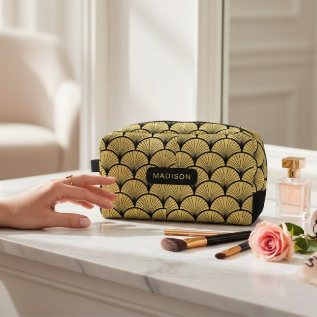 Elegant Black Gold Art Deco Pattern Personalized Dopp Kit (Creator Uploaded)