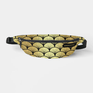 Elegant Black Gold Art Deco Pattern Personalized Fanny Pack