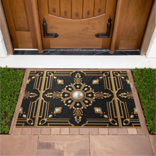 Elegant black gold Art Deco pearls Doormat