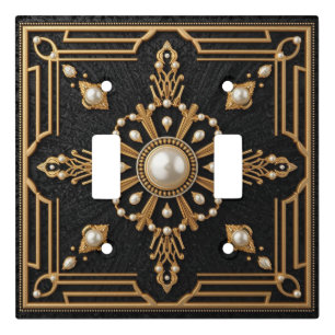 Elegant black gold Art Deco pearls Light Switch Cover