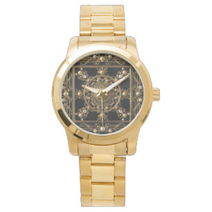 Elegant black gold Art Deco pearls Watch