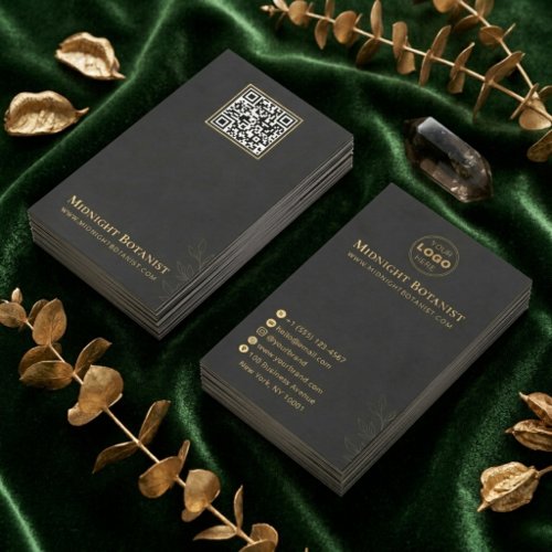 Elegant Black Gold Art Deco QR Code Florist Business Card