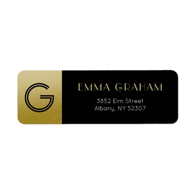 Elegant Black & Gold Art Deco Return Address Label