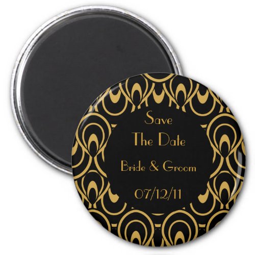 Elegant Black  Gold Art Deco Save The Date Magnet