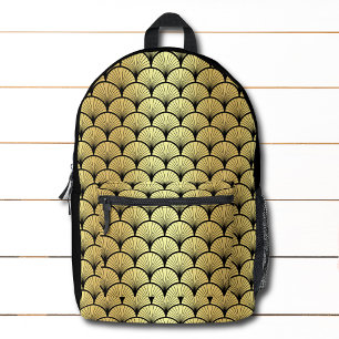 Elegant Black Gold Art Deco Vintage Fan Pattern Printed Backpack