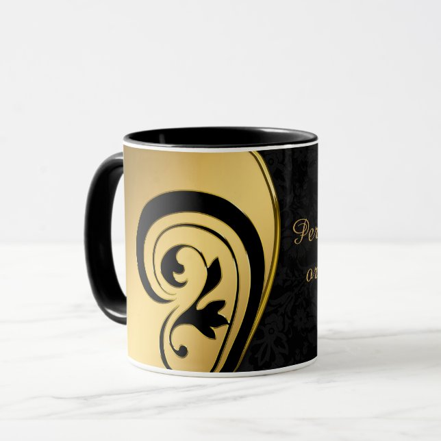 Elegant Black & Gold Art Design Personalize Coffee Mug (Front Left)