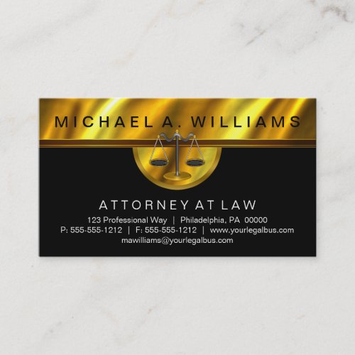 Elegant Black Gold Attorney at Law Legal Business Business Card