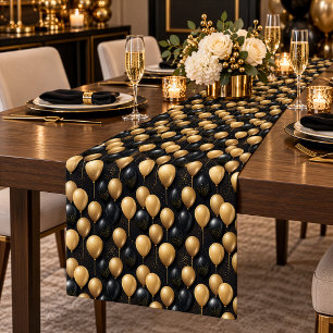 Elegant Black Gold Balloon Celebration Pattern Short Table Runner