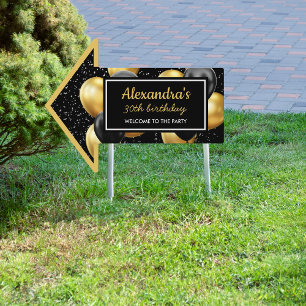 Elegant Black Gold Balloon Chic Brthday Arrow Sign