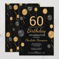 Elegant Black & Gold Balloons 60th Birthday Party