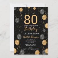Elegant Black & Gold Balloons 80th Birthday Party
