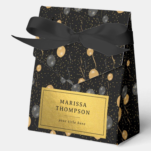 Elegant Black & Gold Balloons  Favor Boxes (Front)