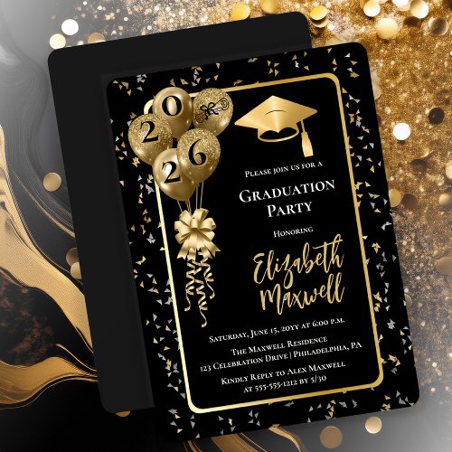 Elegant Black Gold Balloons Graduation Party