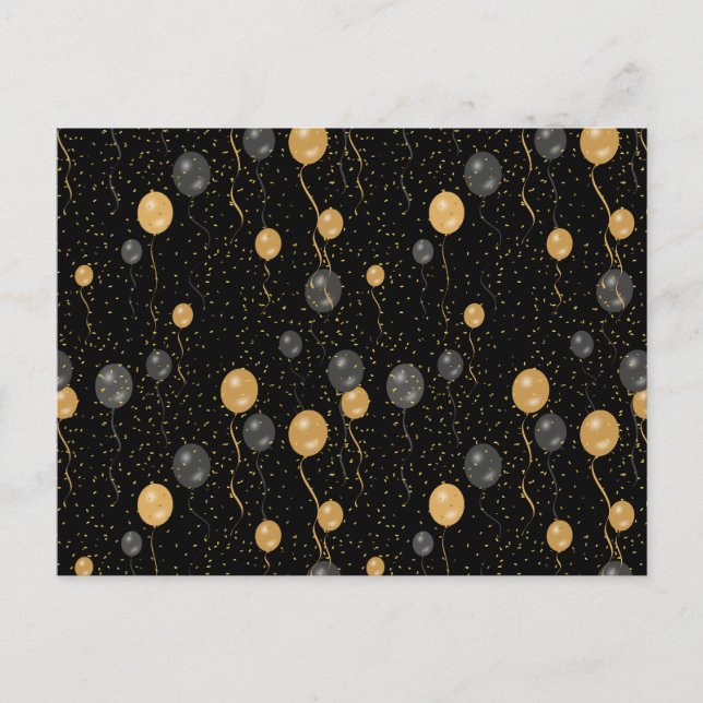Elegant Black & Gold Balloons  Holiday Postcard (Front)