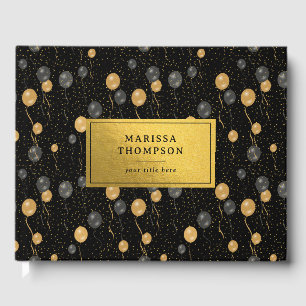 Elegant Black & Gold Balloons Keepsake Guest Book