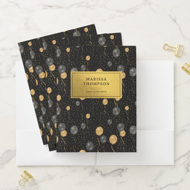 Elegant Black & Gold Balloons Keepsake Pocket Folder (In Situ)