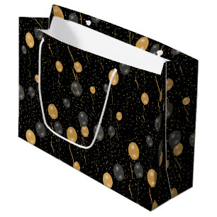 Elegant Black & Gold Balloons Large Gift Bag