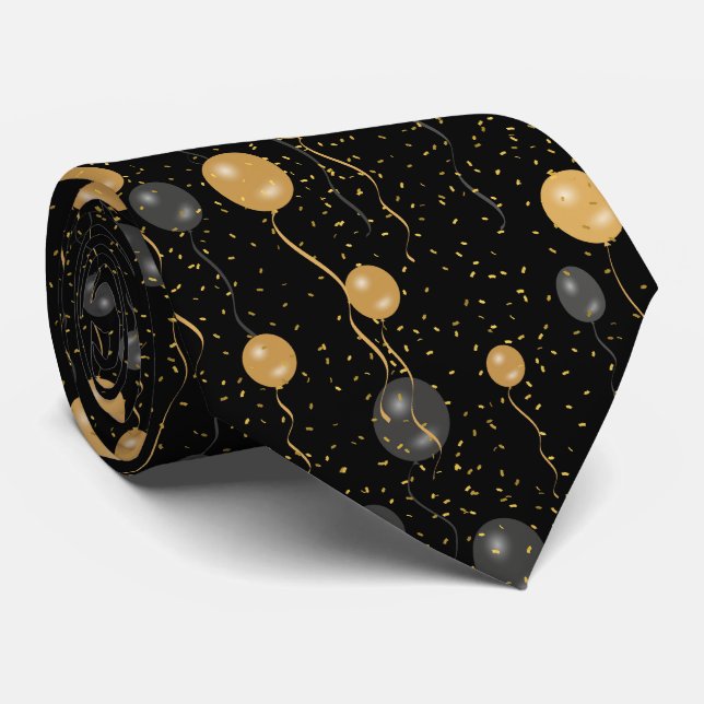 Elegant Black & Gold Balloons  Neck Tie (Rolled)