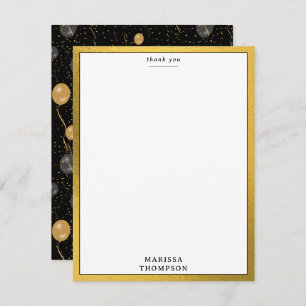 Elegant Black & Gold Balloons Party Thank You Card