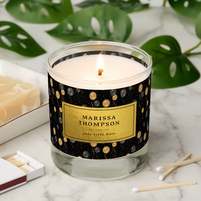 Elegant Black & Gold Balloons  Scented Candle (Lit)