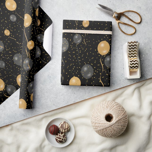 Elegant Black & Gold Balloons  Wrapping Paper (Crafts)