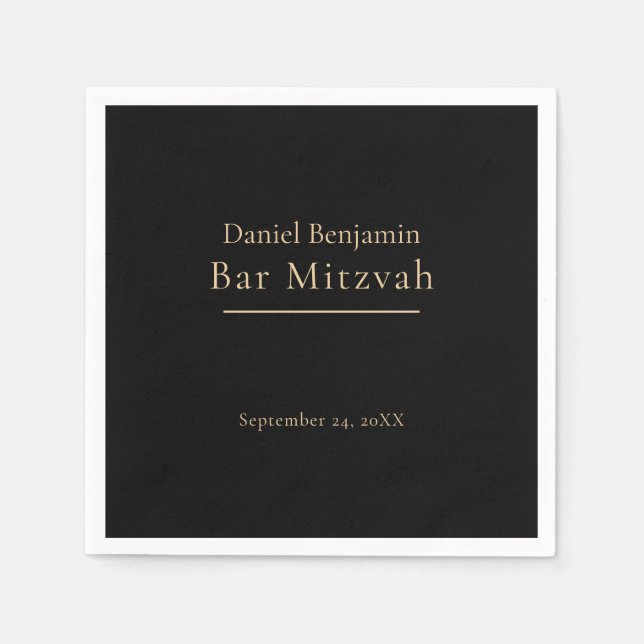 Elegant Black Gold Bar Mitzvah Napkins (Front)