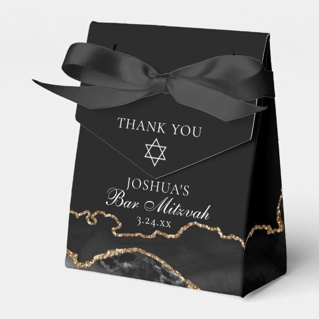 Elegant Black Gold Bar Mitzvah Party Favor Boxes (Front Side)
