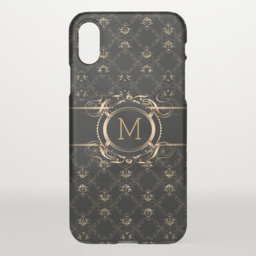 Elegant Black  Gold Baroque Floral Damask iPhone X Case