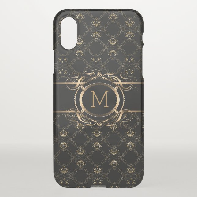 Elegant Black & Gold Baroque Floral Damask Uncommon iPhone Case (Back)
