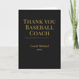 Elegant Black Gold Baseball Coach Team  Thank You Card