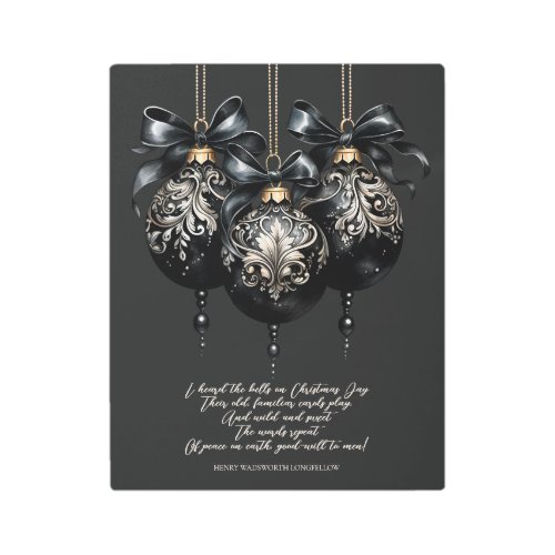 Elegant black gold baubles luxury Christmas poem Metal Print