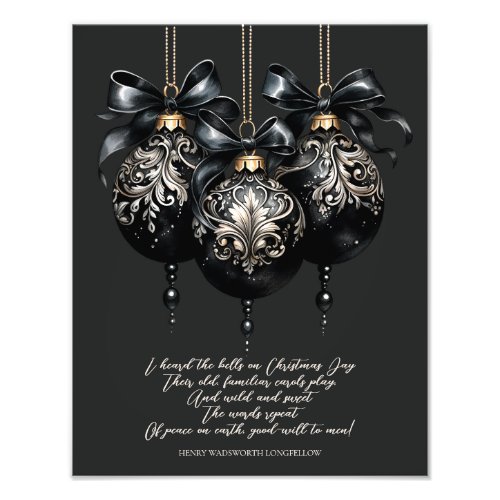 Elegant black gold baubles luxury Christmas poem Photo Print