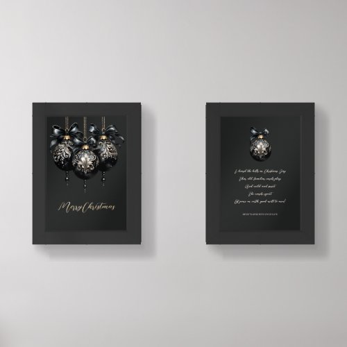Elegant black gold baubles luxury Christmas poem Wall Art Sets