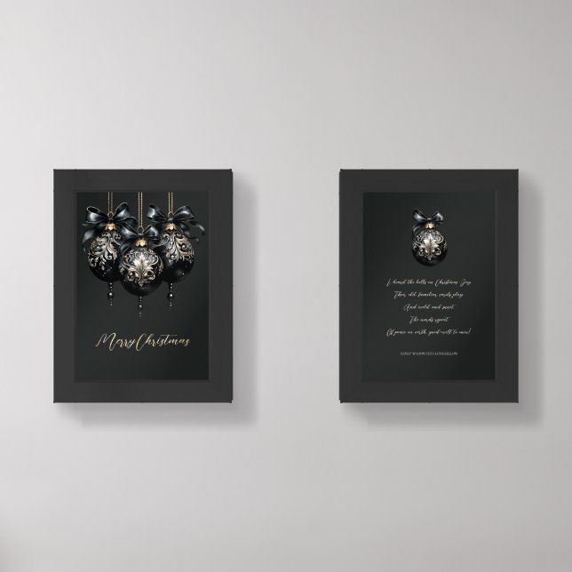 Elegant black gold baubles luxury Christmas poem Wall Art Sets (Front)